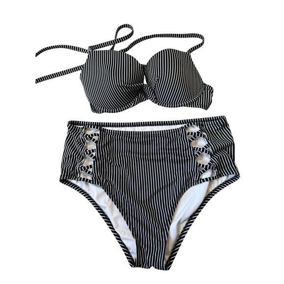 SHADE & SHORE Womens Swim suit, size Lg. bottoms, size 36 C top, black & white - Picture 1 of 9